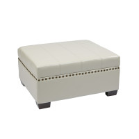 OSP Home Furnishings Detour Storage Ottoman with Tray in Cream Eco Leather DTR3630-CMBD